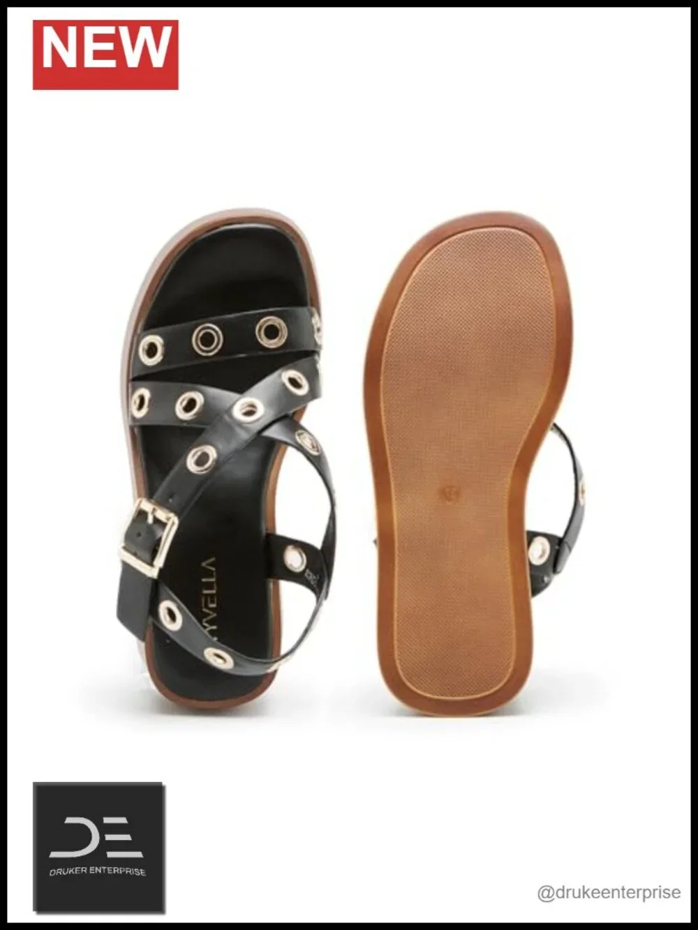 STYVELLA Platform Wedge Sandals, Crisscross Straps, Faux Leather, Buckle